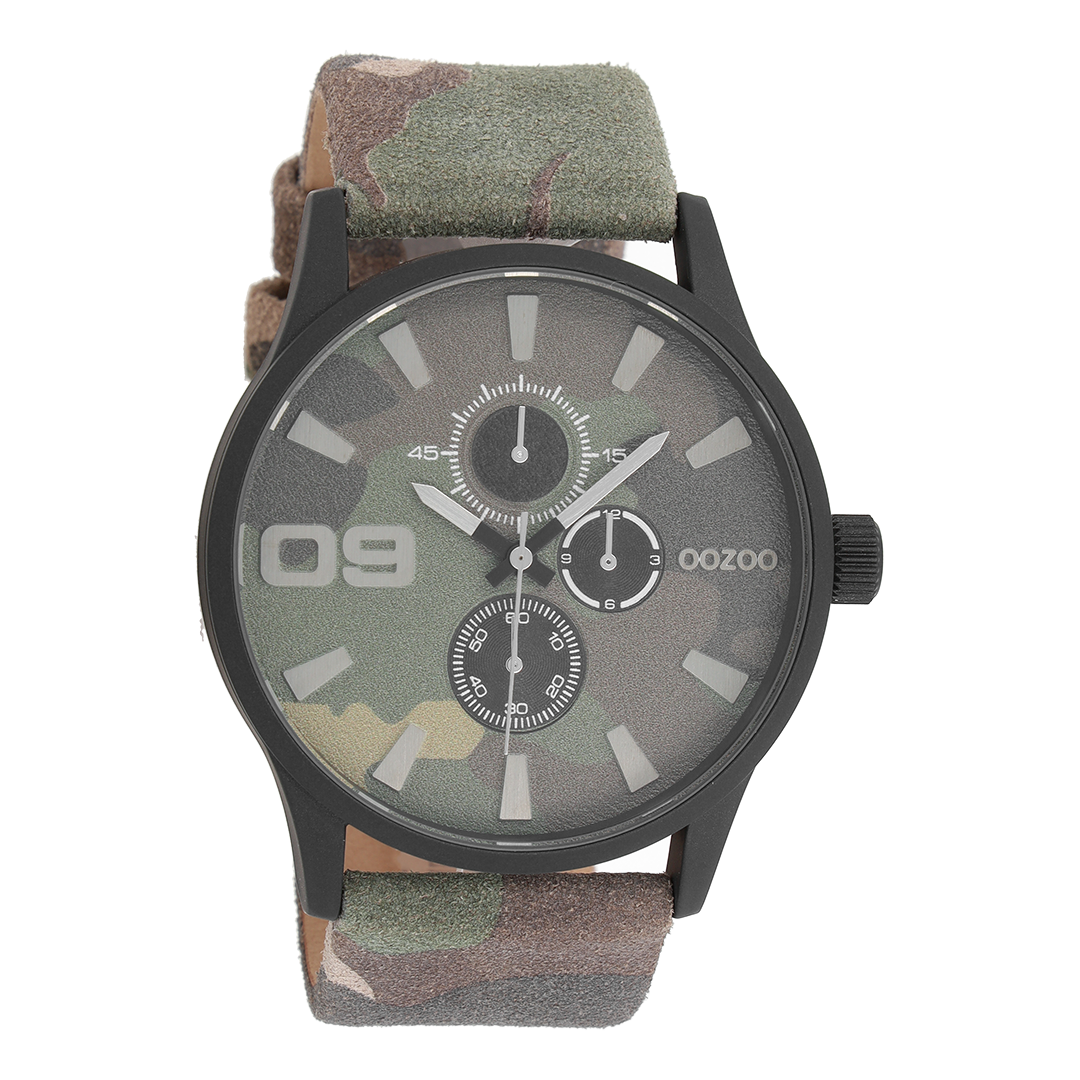 Black OOZOO watch with camouflage leather strap - C10347