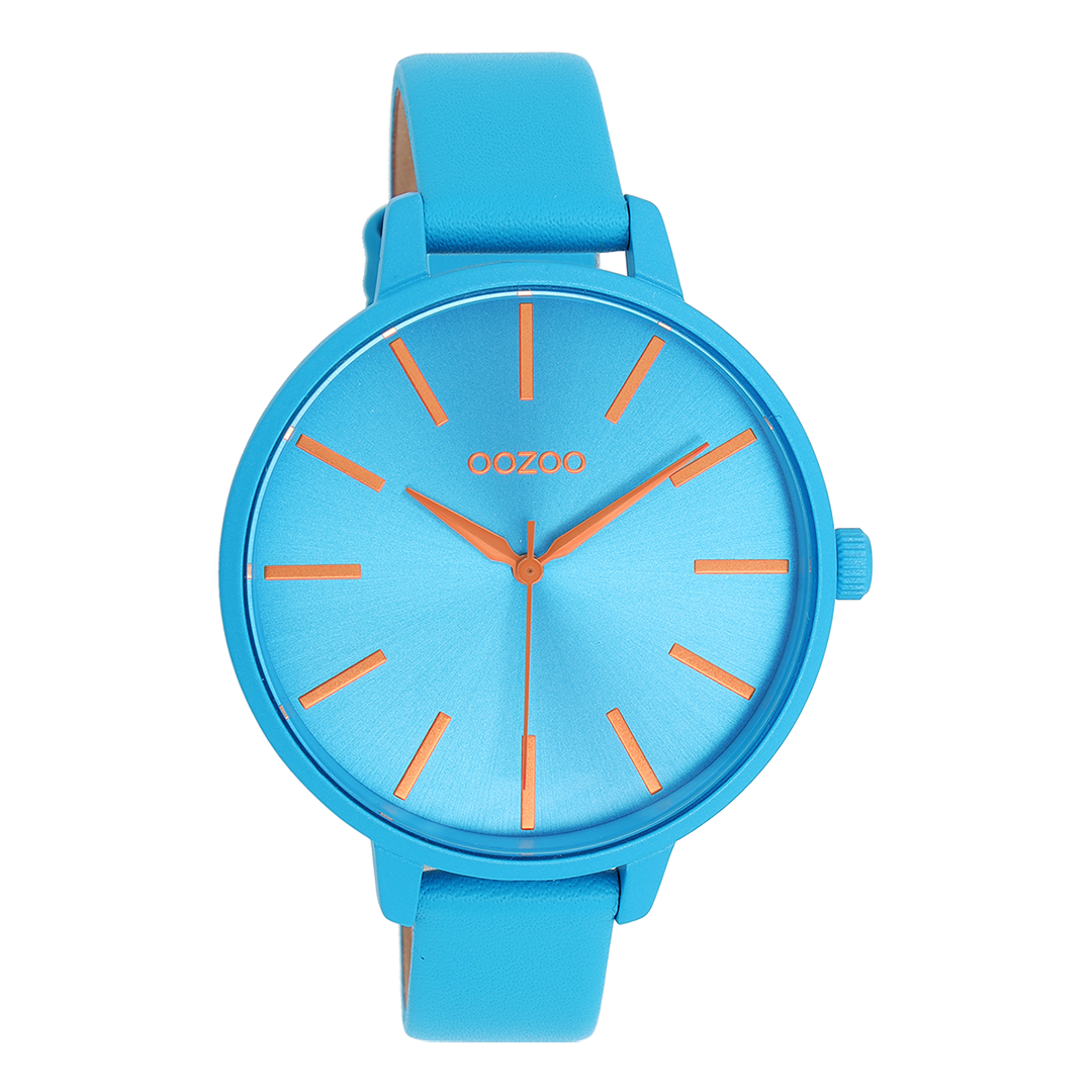 Neon blue OOZOO watch with bright blue leather strap - C11182