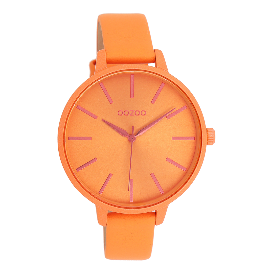 Neon orange OOZOO watch with leather strap - C11187