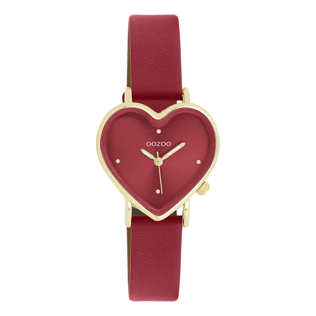 Gold coloured OOZOO watch with burgundy leather strap - C11454