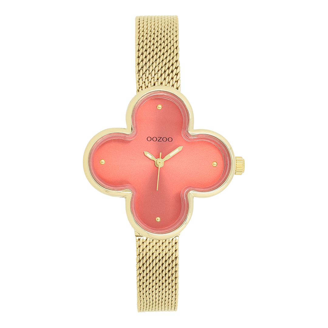 Gold coloured OOZOO watch with metal mesh bracelet - C11529