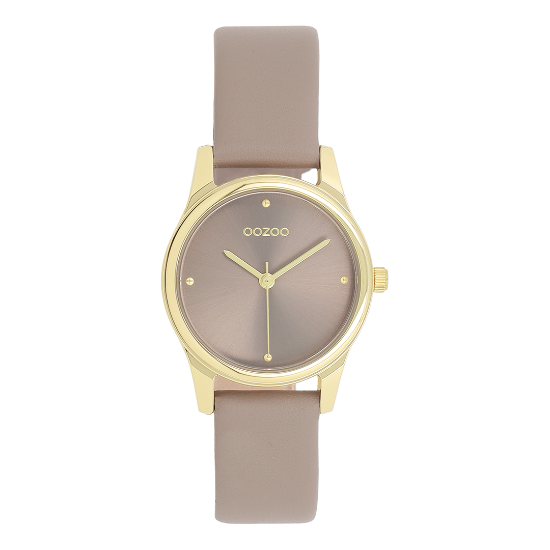 Gold coloured OOZOO watch with taupe leather strap - C11625