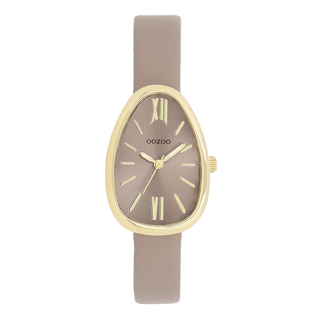 Gold coloured OOZOO watch with taupe leather strap - C11637
