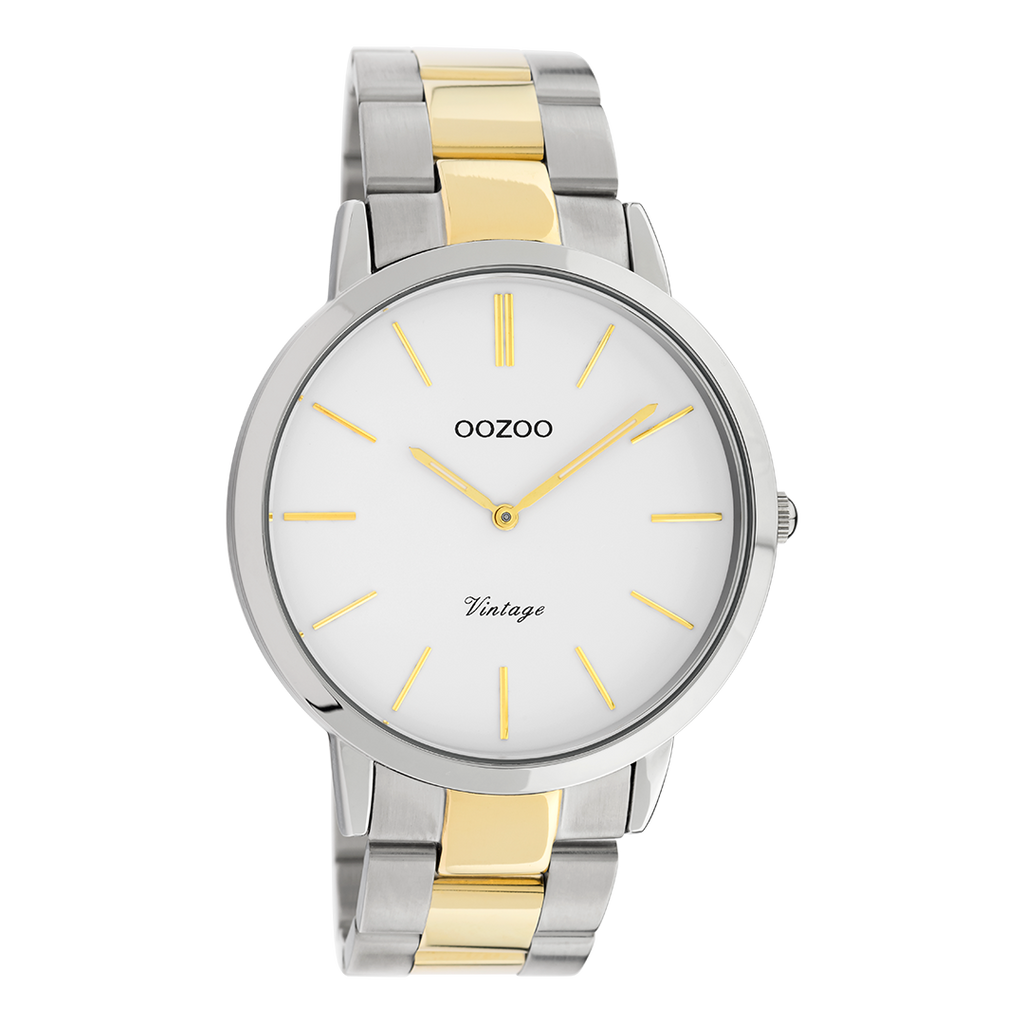 Silver coloured OOZOO watch with silver/gold coloured stainless steel bracelet - C20101