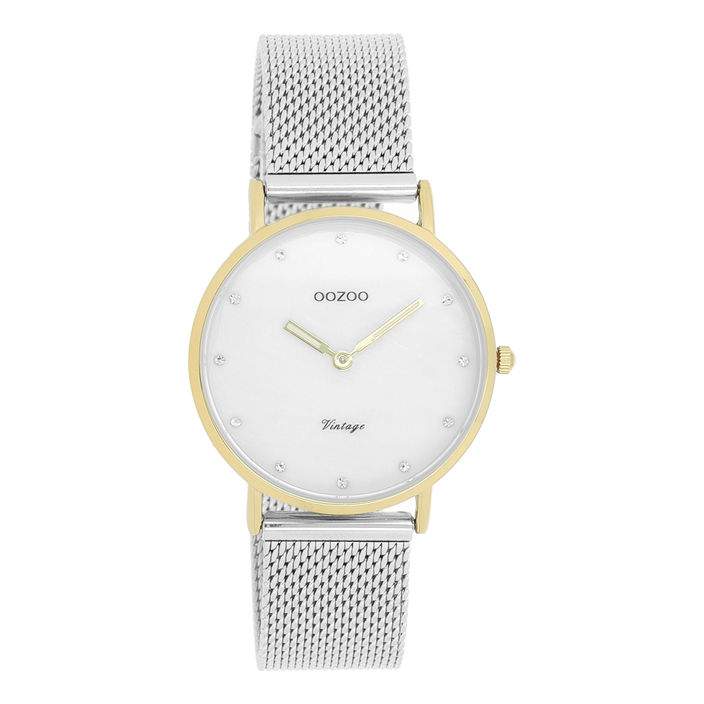 Gold coloured OOZOO watch with silver coloured metal mesh bracelet - C20120