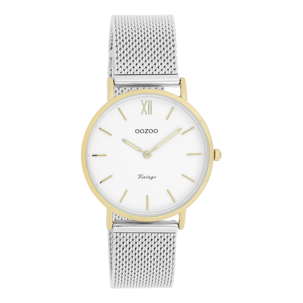 Gold coloured OOZOO watch with silver coloured metal mesh bracelet - C20121