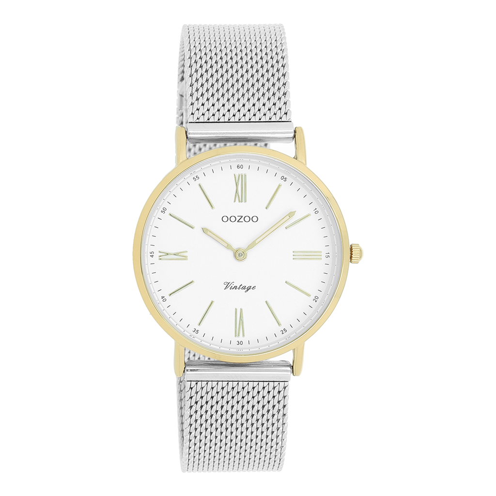 Gold coloured OOZOO watch with silver coloured metal mesh bracelet - C20123
