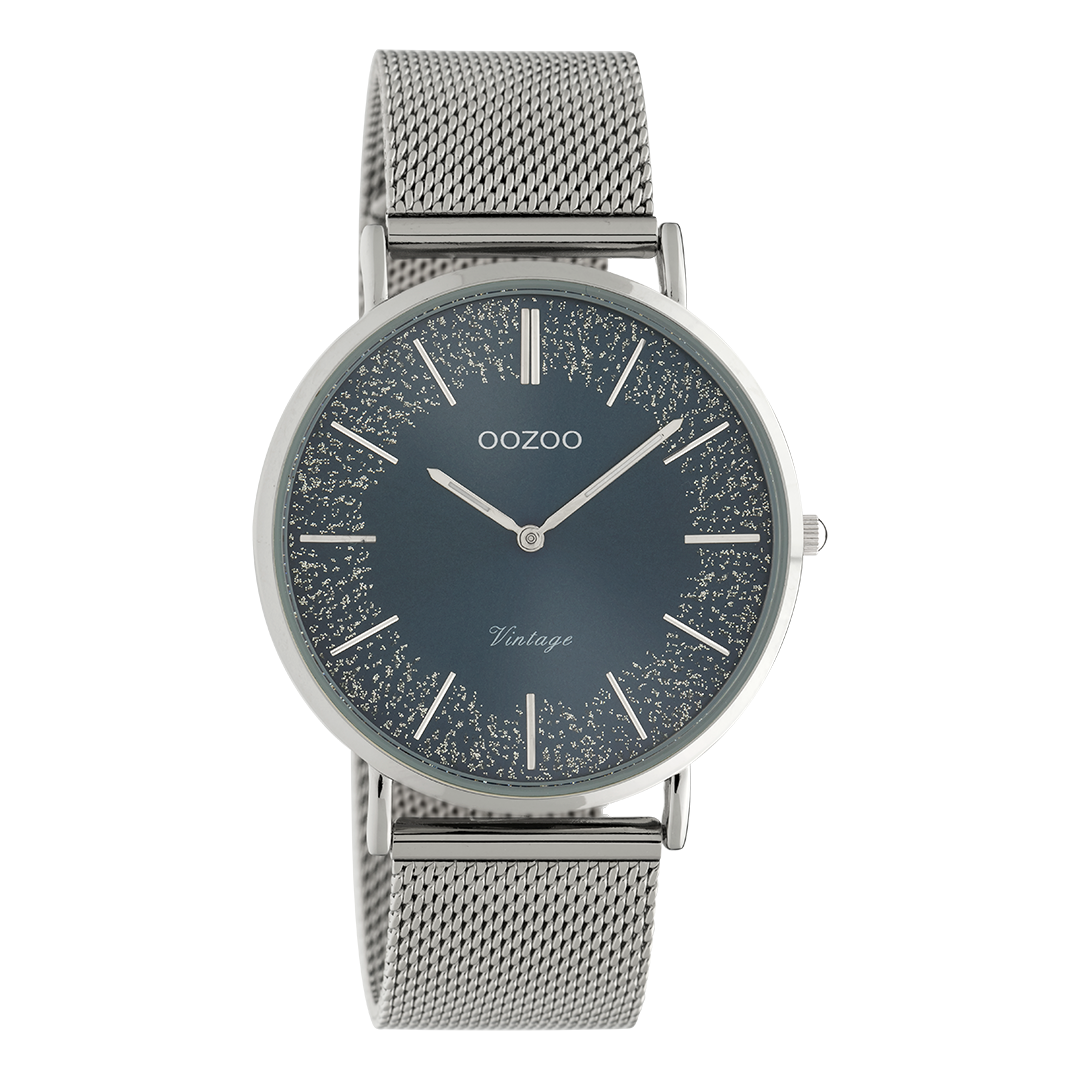 Silver coloured OOZOO watch with metal mesh bracelet - C20134