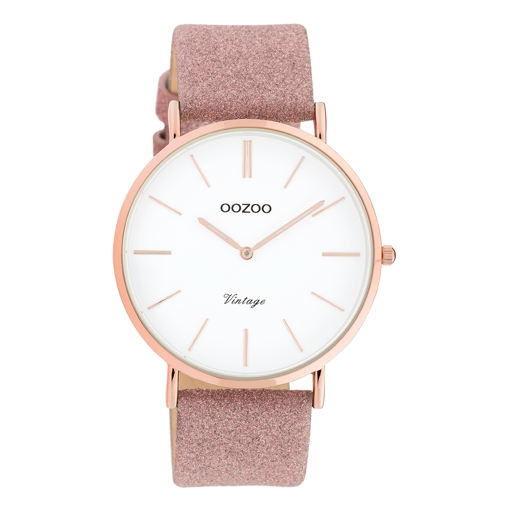 Rose gold coloured OOZOO watch with old pink leather strap - C20150