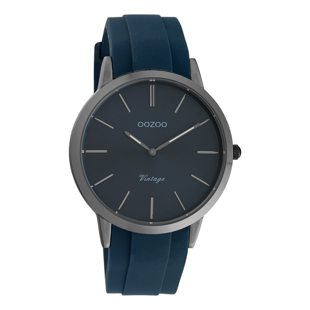 OOZOO Montre en titane avec bracelet en caoutchouc en bleu foncé - C20171