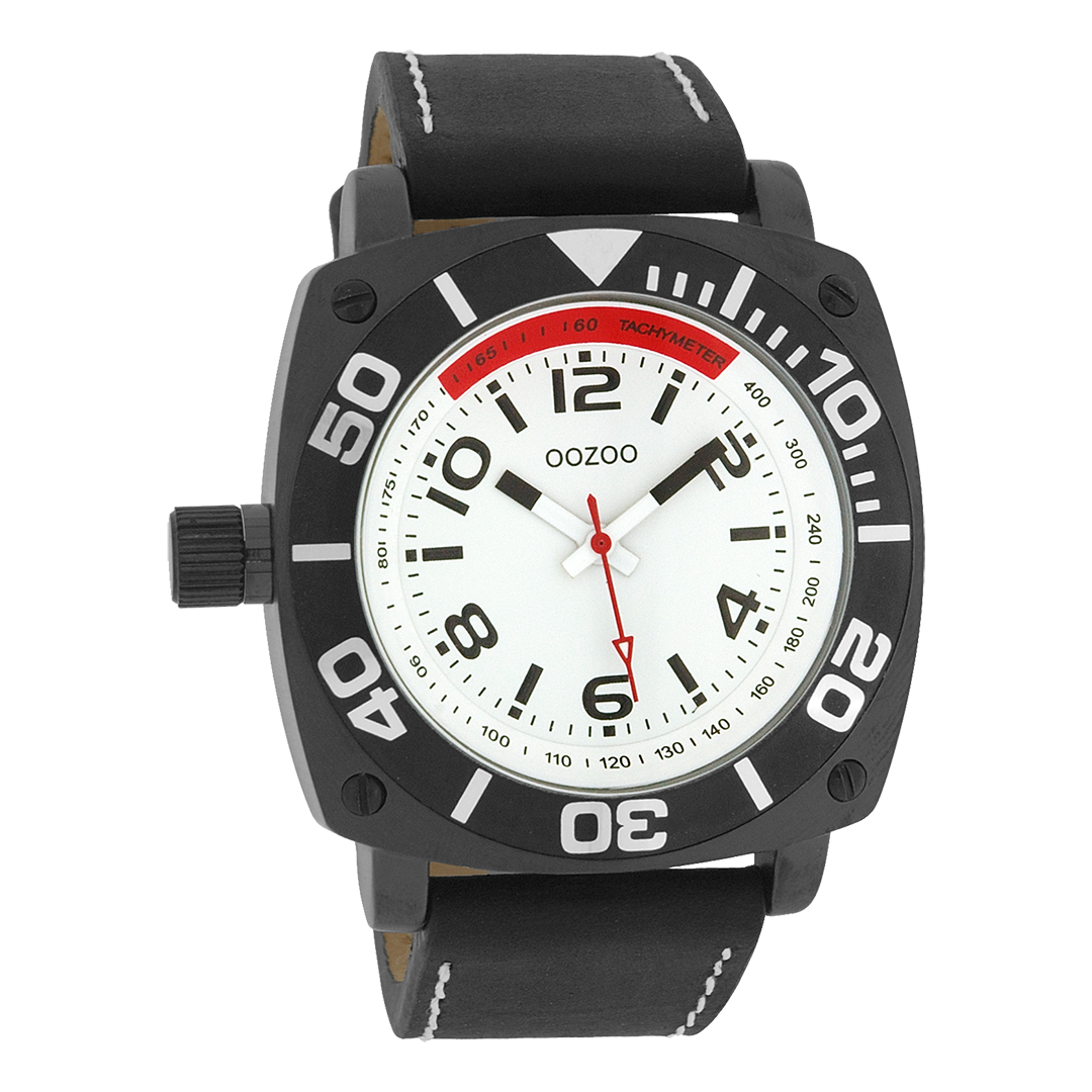 OOZOO Montre en noir avec bracelet en cuir en noir - C2283