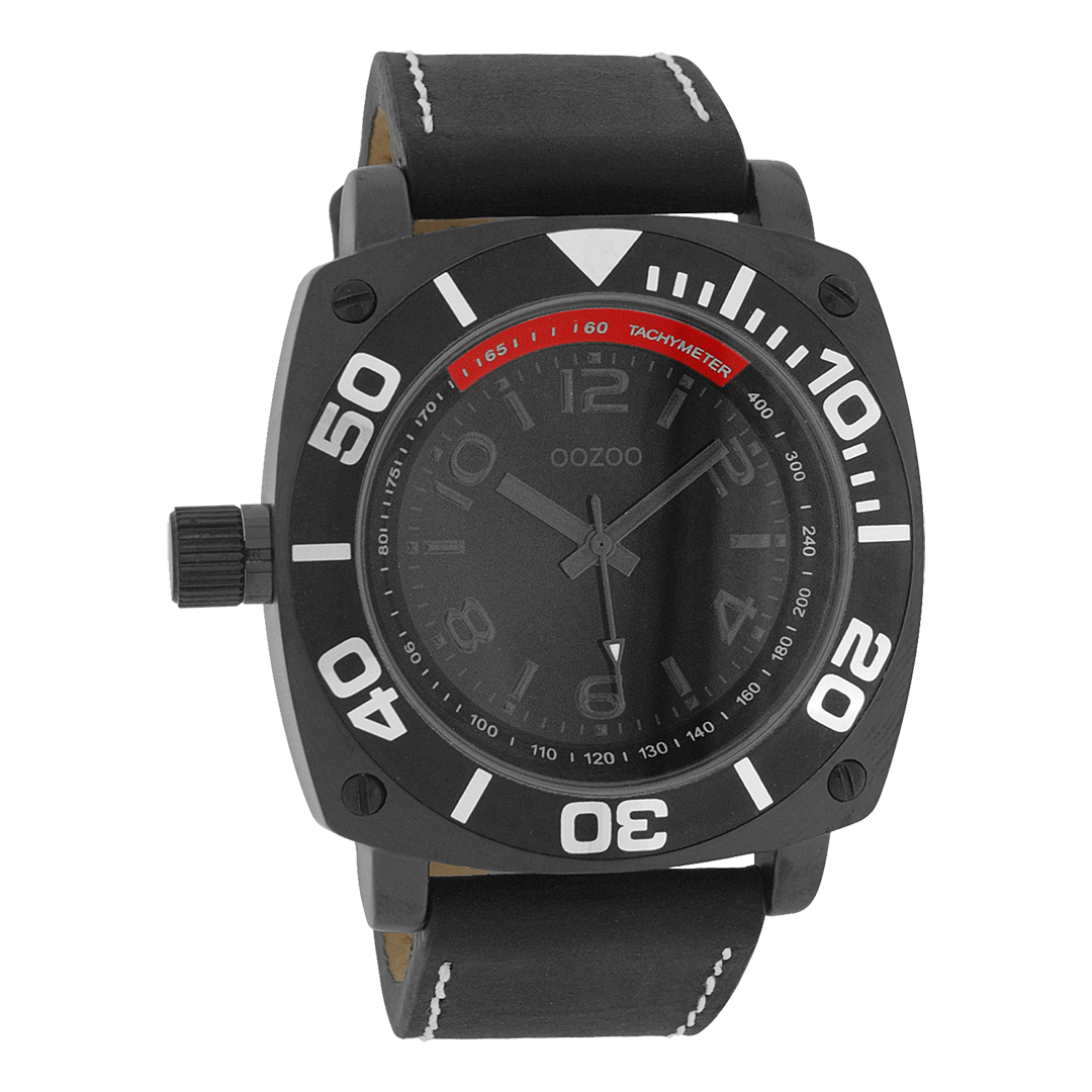 OOZOO Montre en noir avec bracelet en cuir en noir - C2284