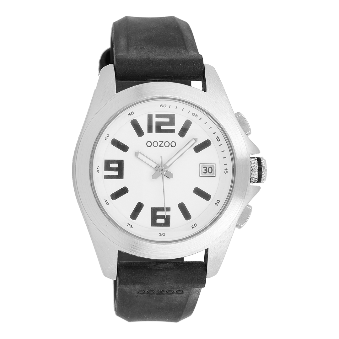 OOZOO Montre en couleur argent avec bracelet en cuir en noir - C3167