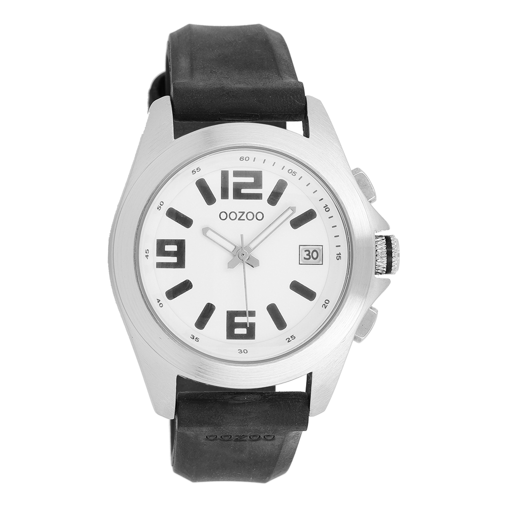 OOZOO Montre en couleur argent avec bracelet en cuir en noir - C3167