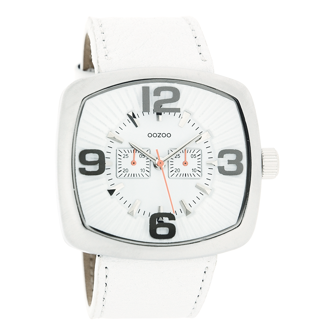 OOZOO Montre en couleur argent avec bracelet en cuir en blanc - C3260