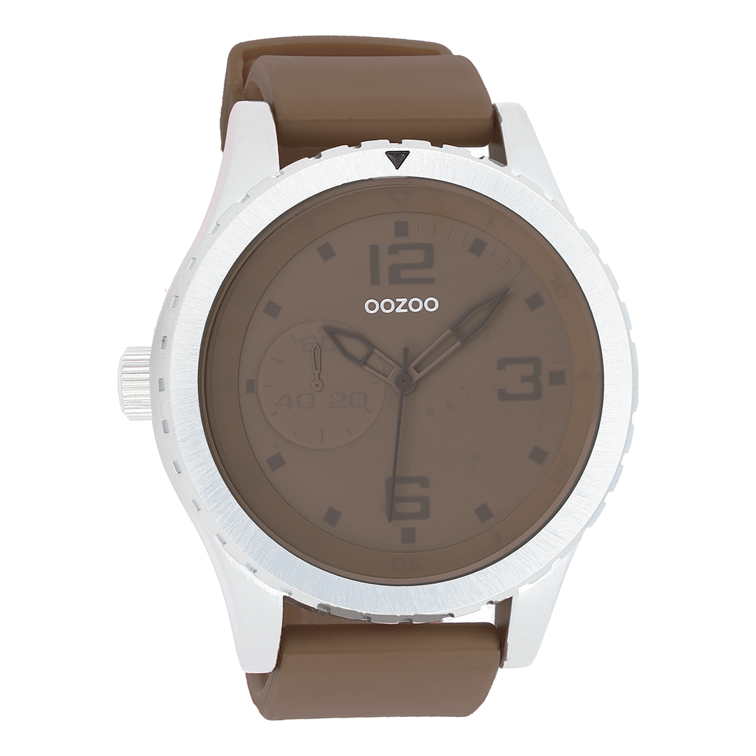 OOZOO Montre en couleur argent avec bracelet en caoutchouc en marron foncé - C3672