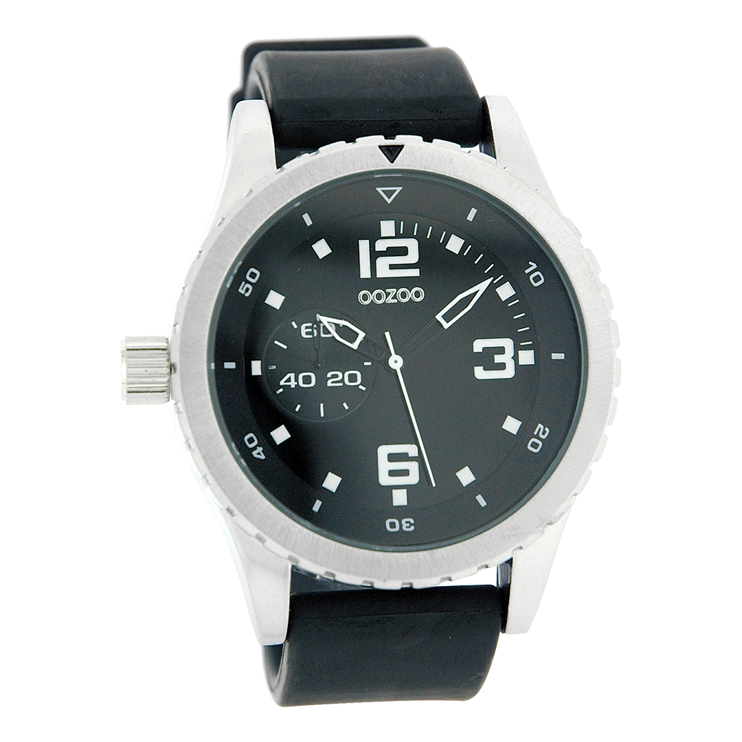 Zilverkleurige OOZOO horloge met zwarte rubber band - C3679