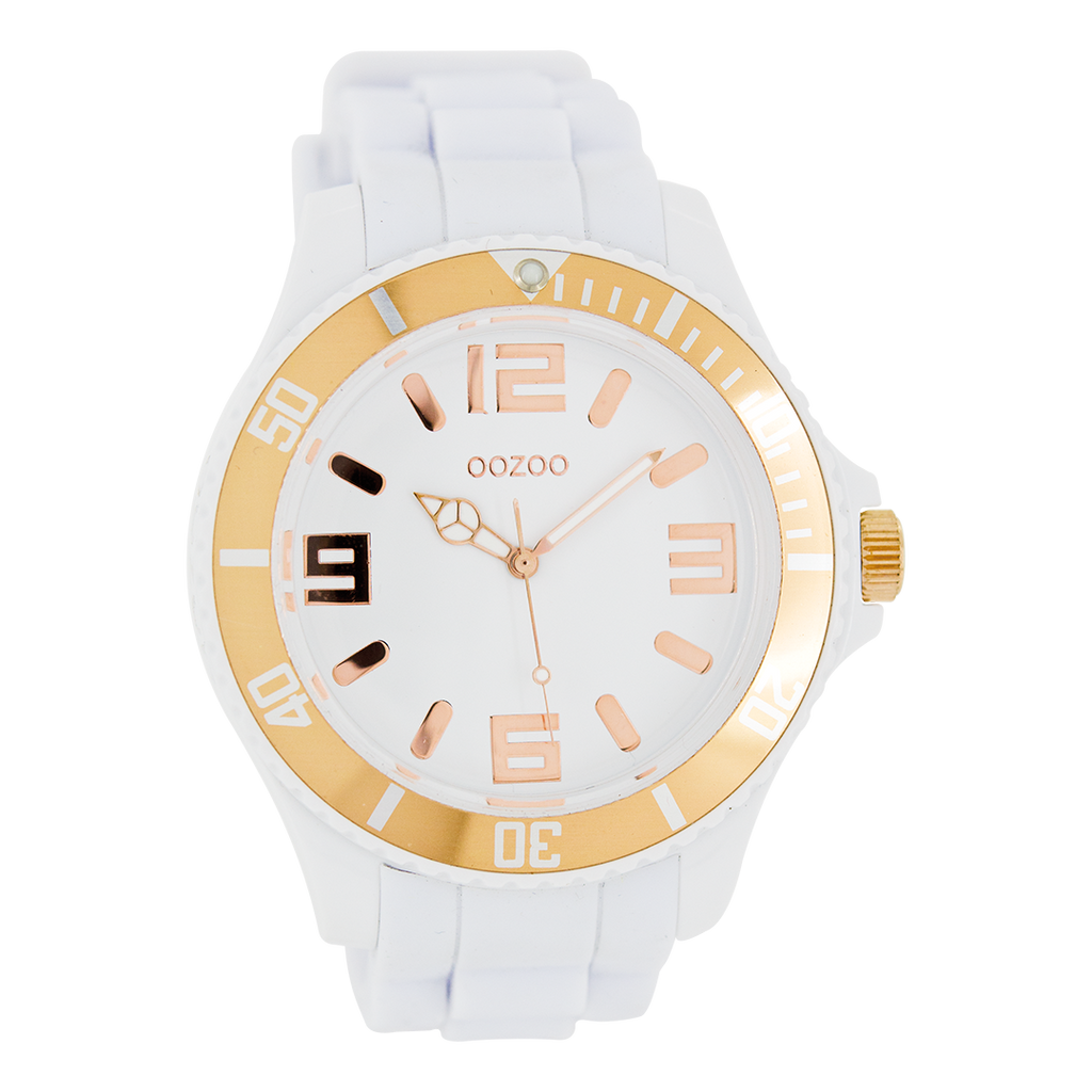 OOZOO Montre en blanc avec bracelet en caoutchouc en blanc - C4161