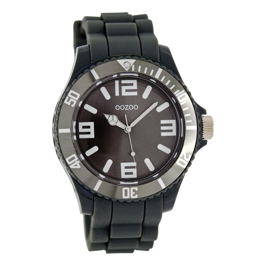 OOZOO Montre en gris foncé avec bracelet en caoutchouc en gris foncé - C4173
