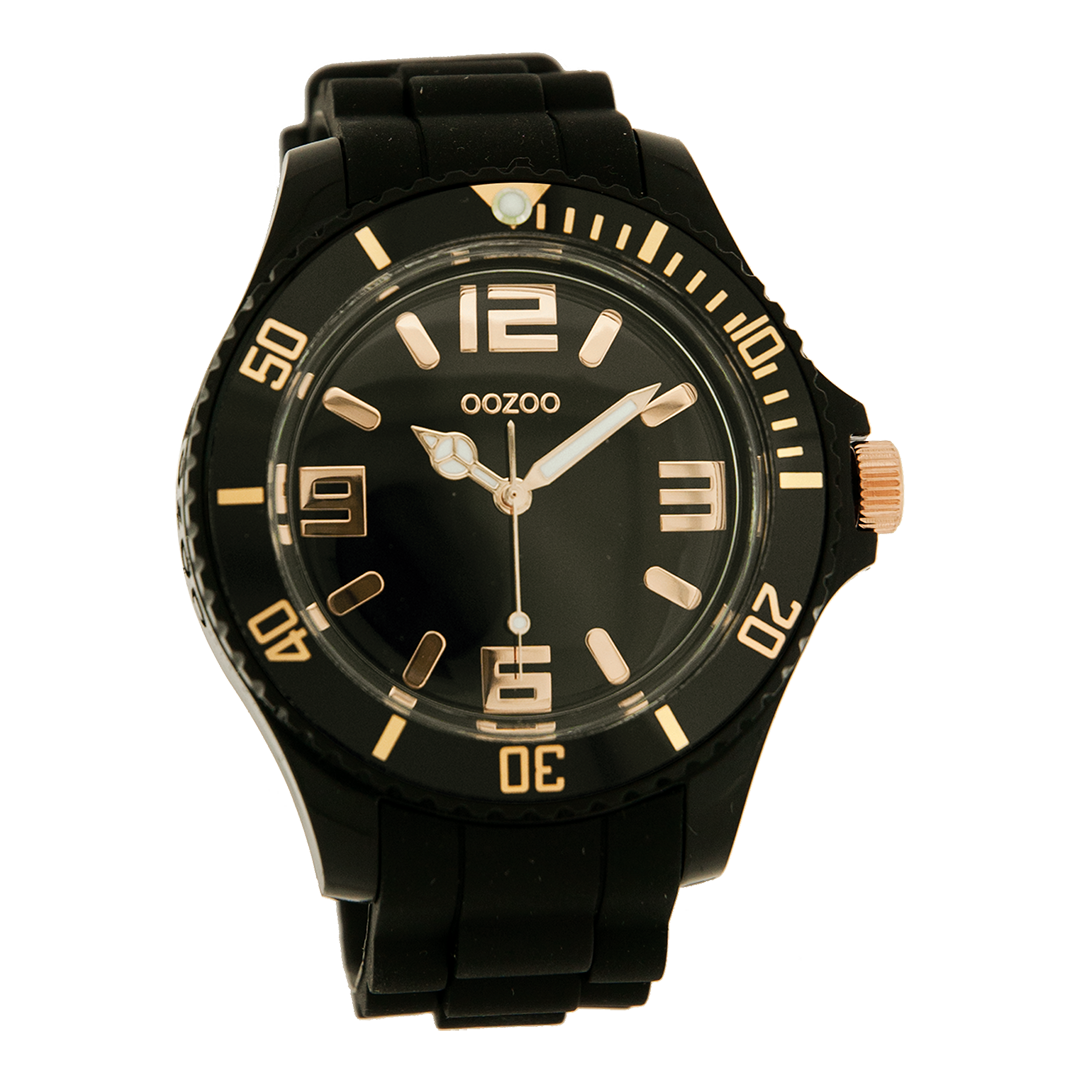 OOZOO Montre en noir avec bracelet en caoutchouc en noir - C4278