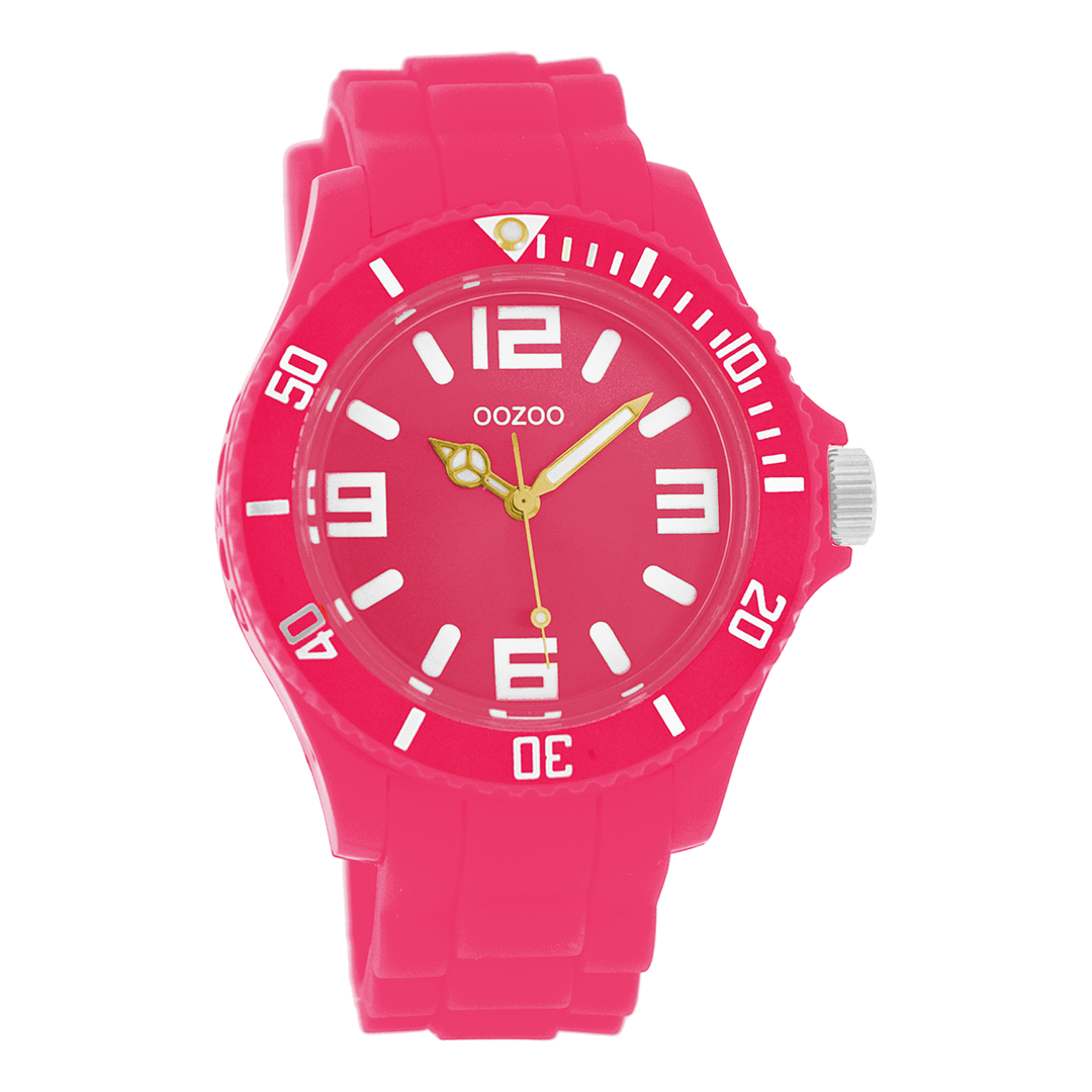 OOZOO Montre en rose fluo avec bracelet en caoutchouc en rose fluo - C4282