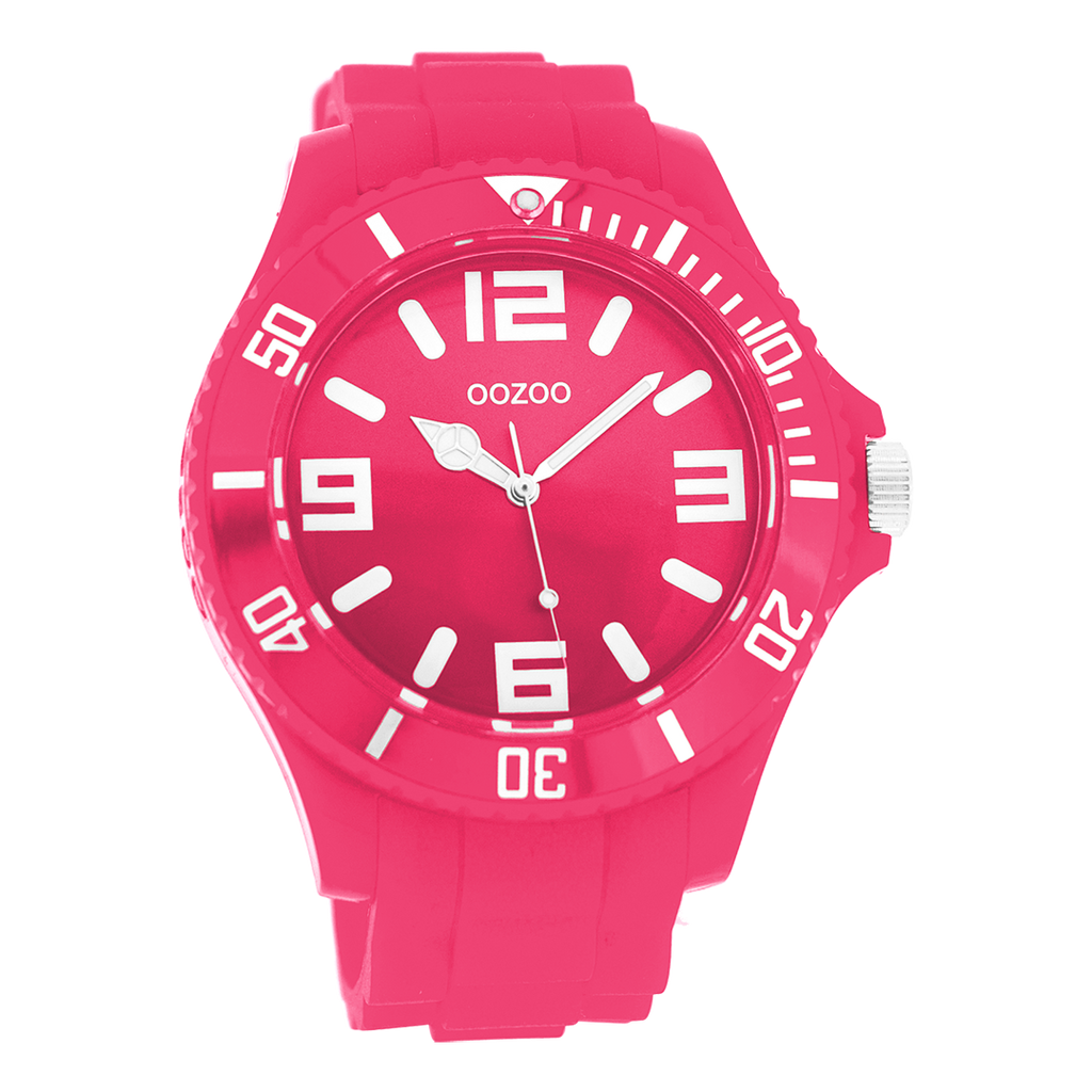 OOZOO Montre en rose fluo avec bracelet en caoutchouc en rose fluo - C4285