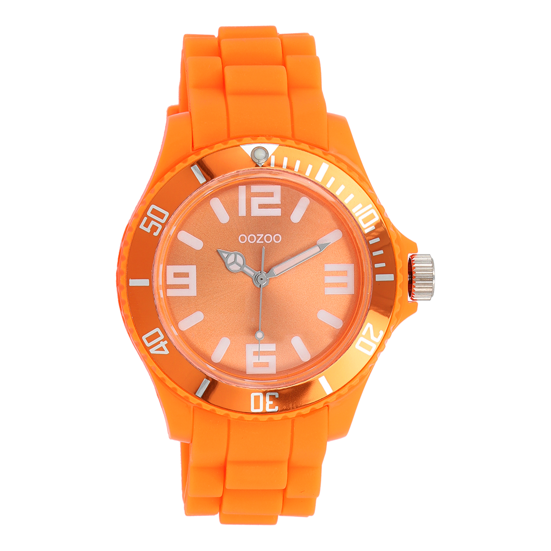 OOZOO Montre en couleur orange fluo avec bracelet en caoutchouc en couleur orange fluo - C4287