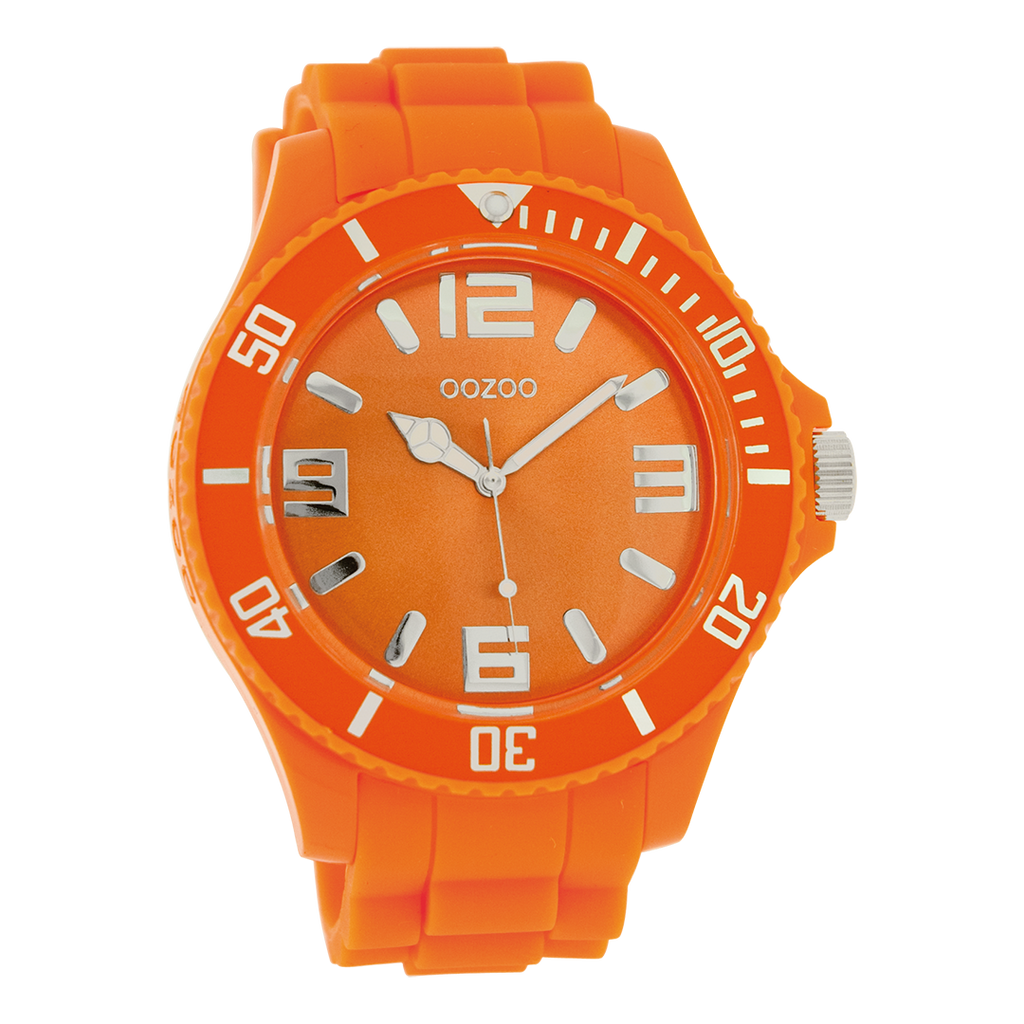 OOZOO Montre en couleur orange fluo avec bracelet en caoutchouc en couleur orange fluo - C4333
