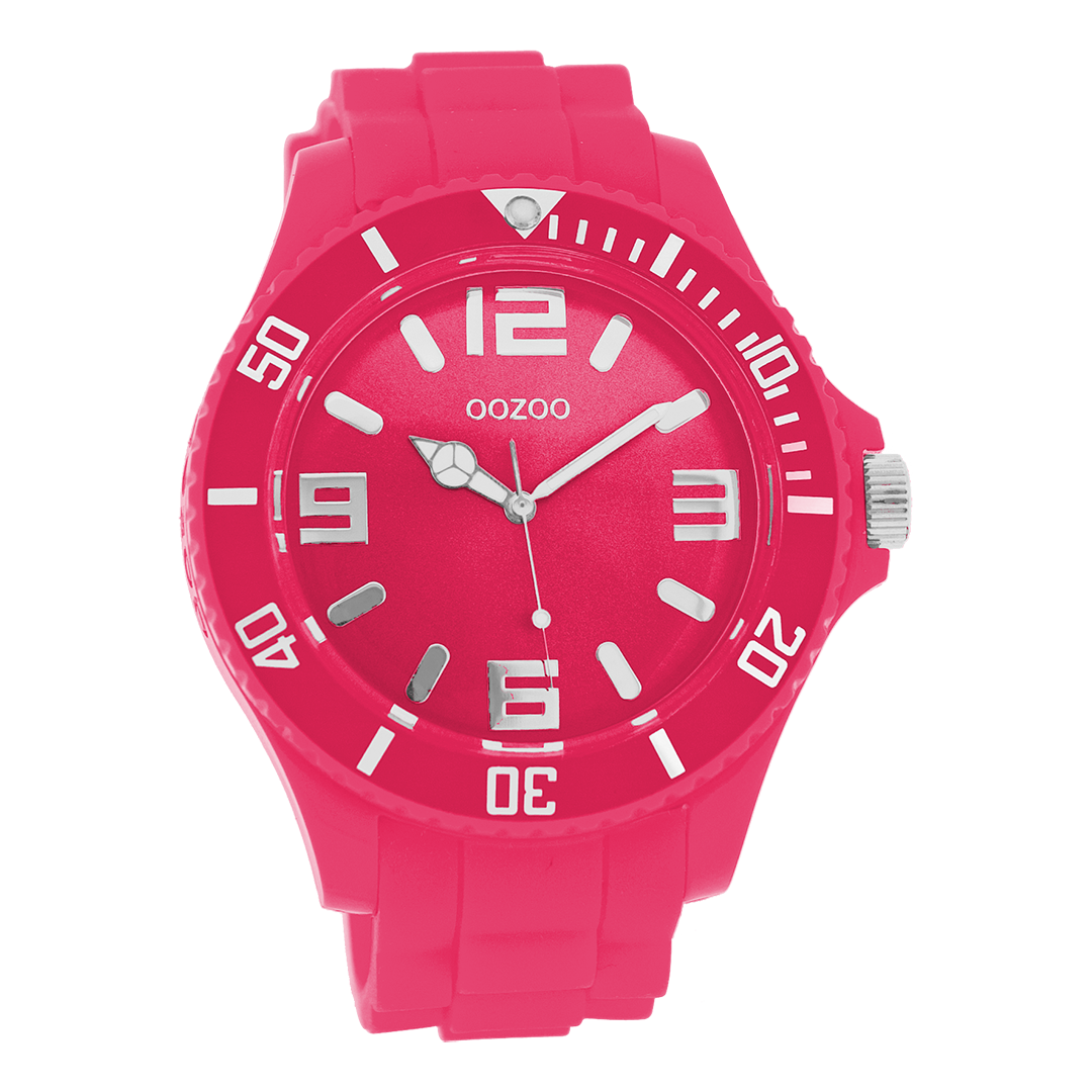 Fluo roze OOZOO horloge met rubber band - C4334