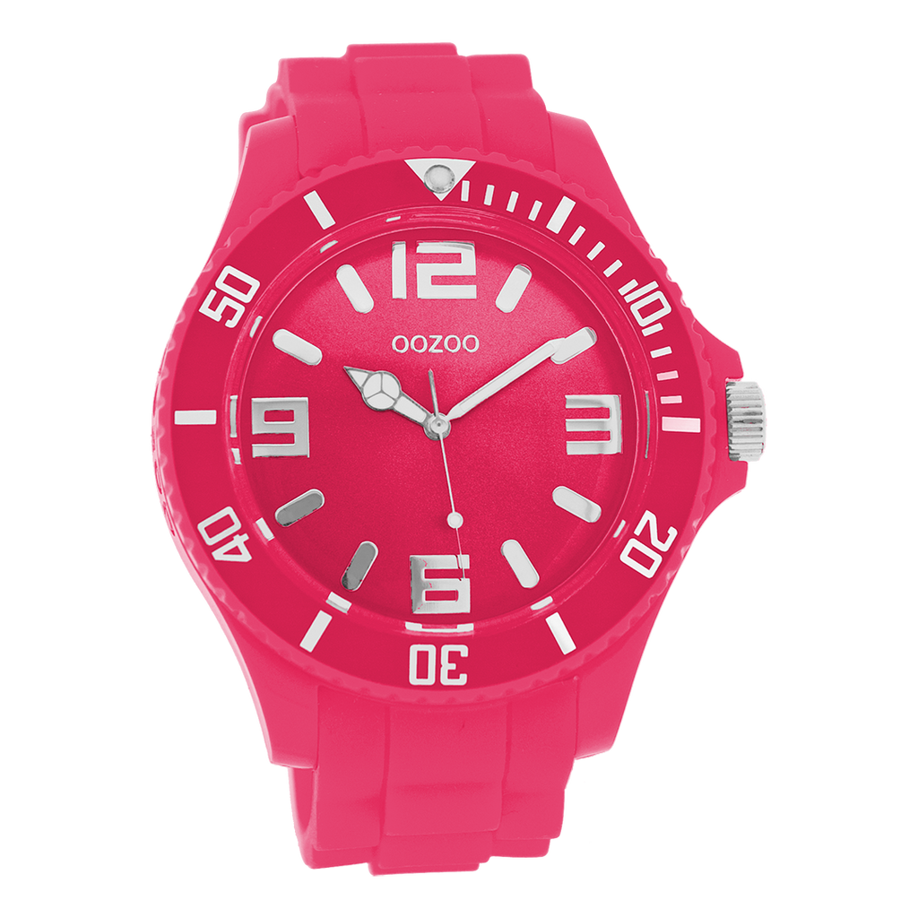 OOZOO Montre en rose fluo avec bracelet en caoutchouc en rose fluo - C4334
