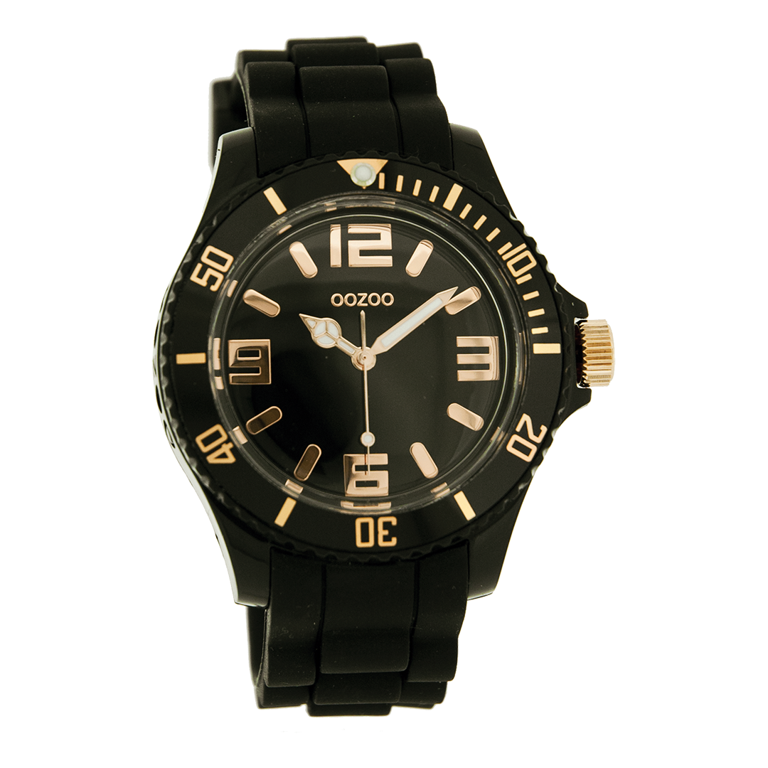 OOZOO Montre en noir avec bracelet en caoutchouc en noir - C4354