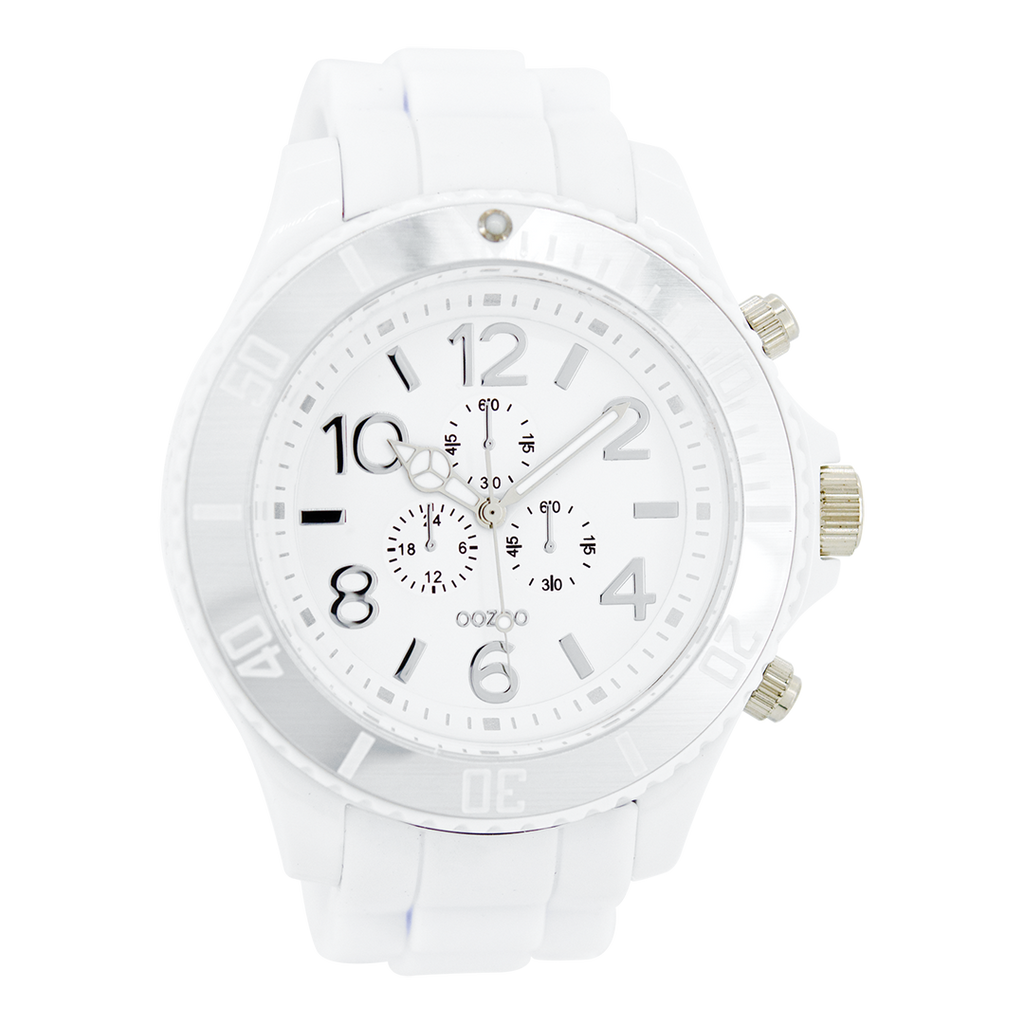 OOZOO Montre en couleur argent avec bracelet en caoutchouc en blanc - C4820