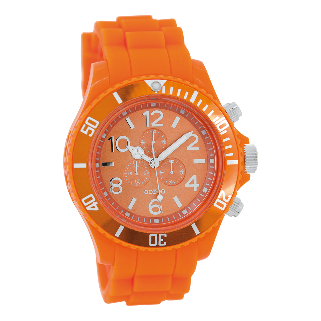OOZOO Montre en couleur orange fluo avec bracelet en caoutchouc en couleur orange fluo - C4836