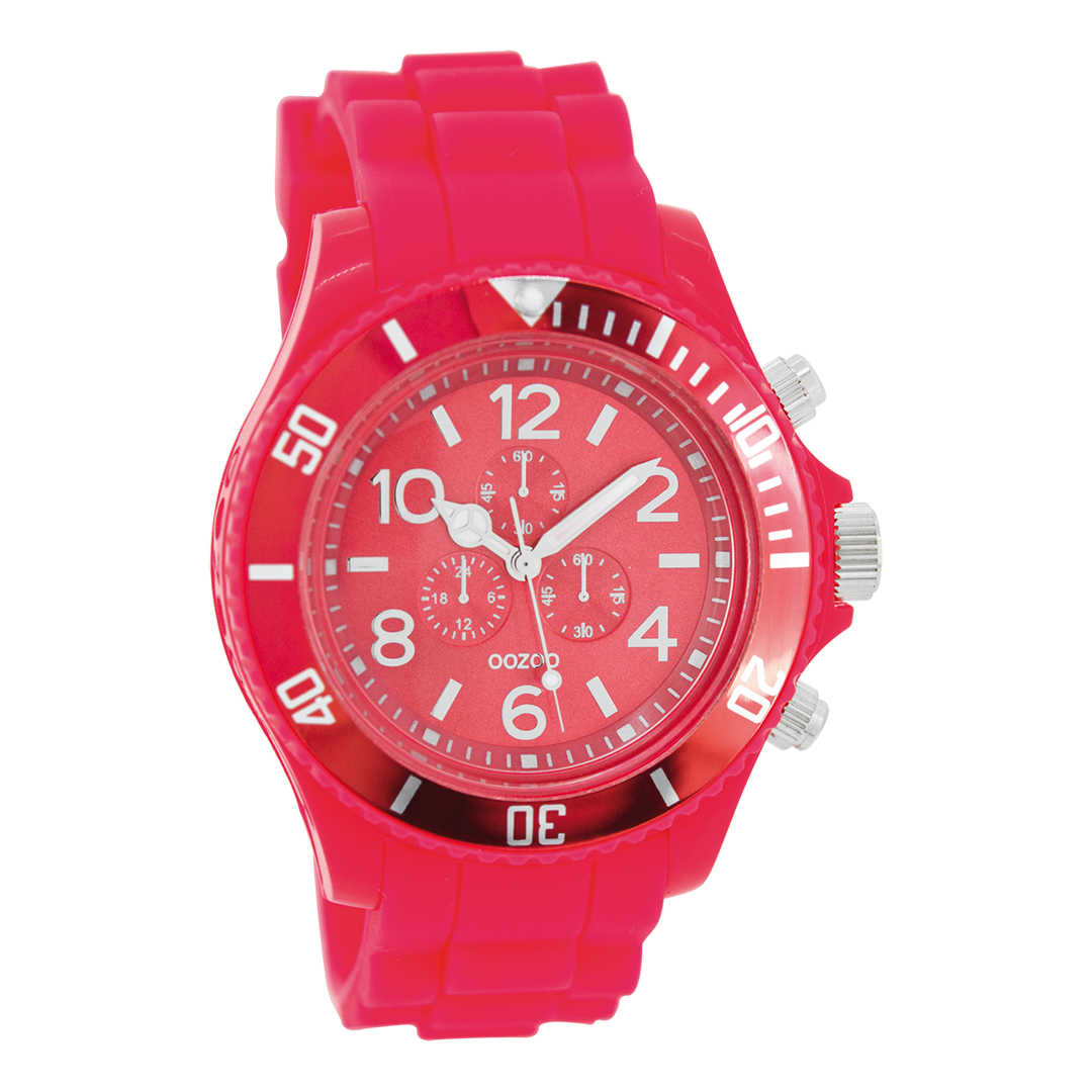 Fluo roze OOZOO horloge met rubber band - C4837
