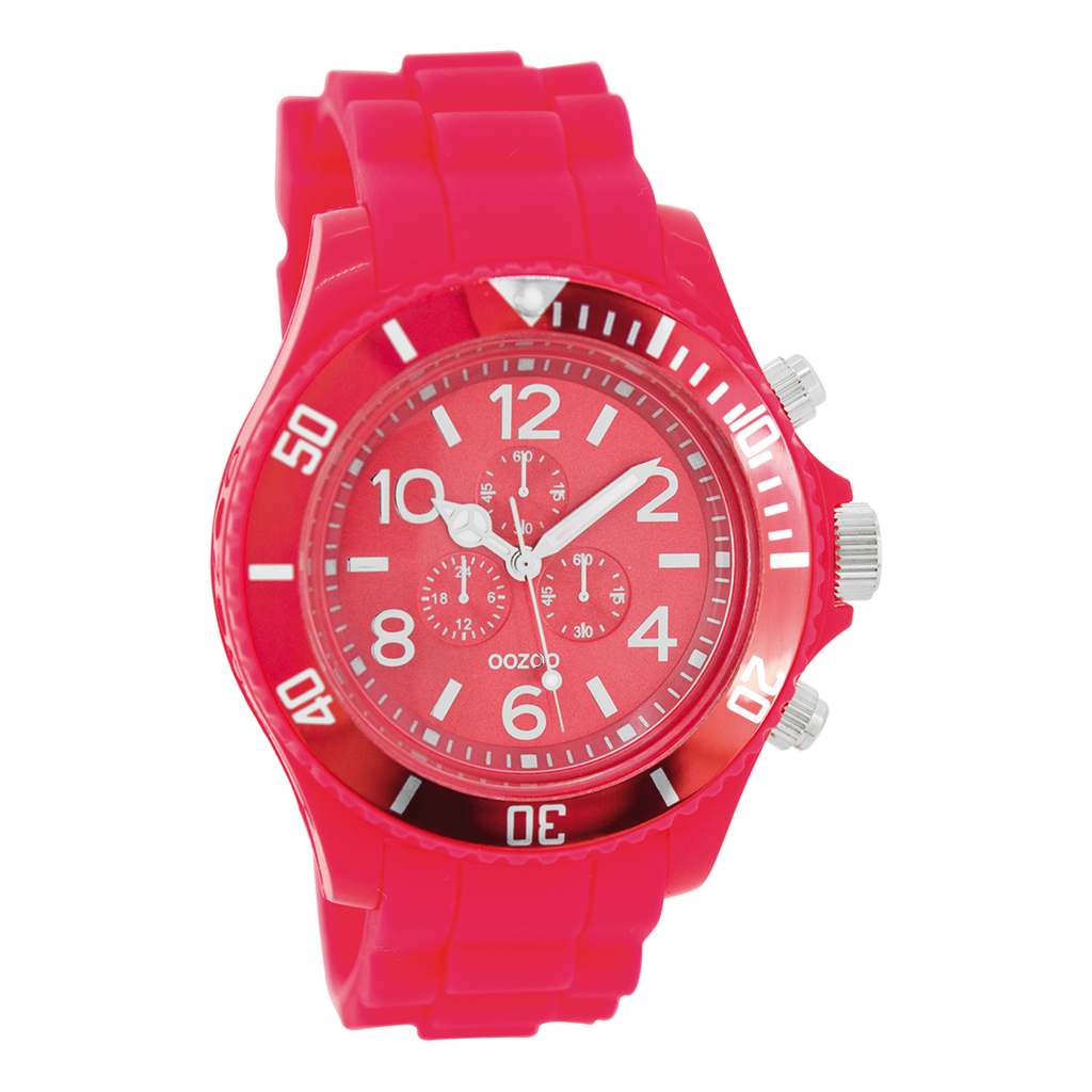OOZOO Montre en rose fluo avec bracelet en caoutchouc en rose fluo - C4837