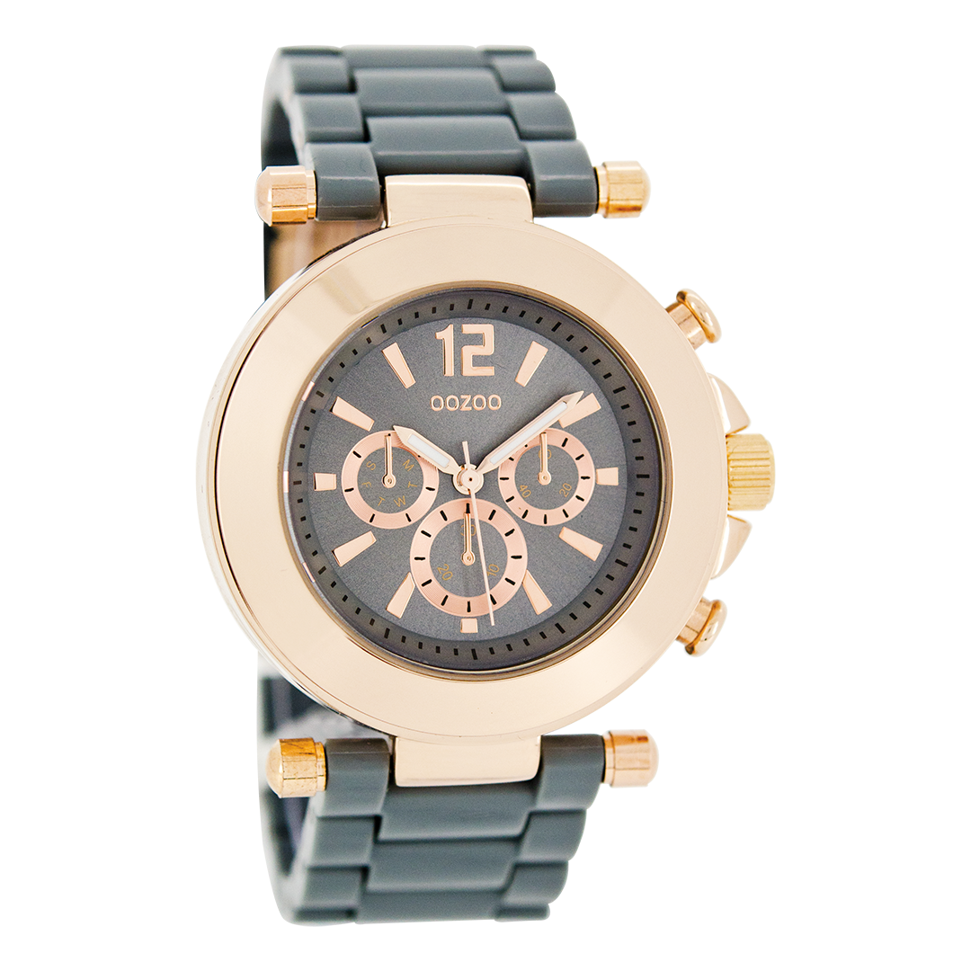 Rosé goudkleurige OOZOO horloge met grijze kunststof horlogeband - C4883
