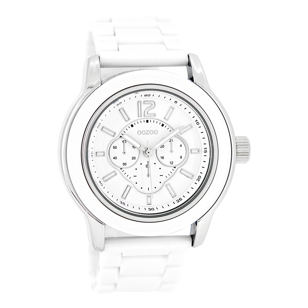 Zilverkleurige OOZOO horloge met witte kunststof horlogeband - C4940