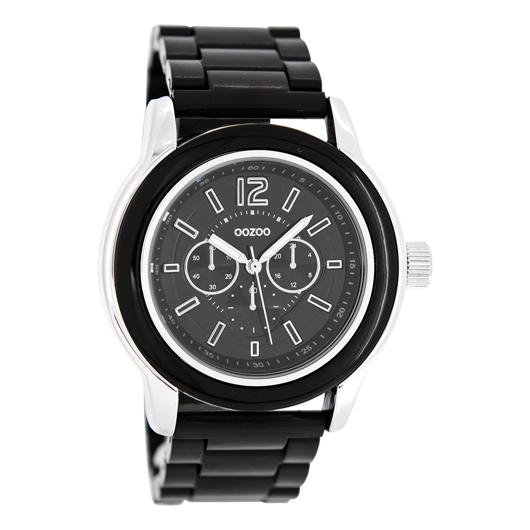 Zilverkleurige OOZOO horloge met zwarte kunststof horlogeband - C4944
