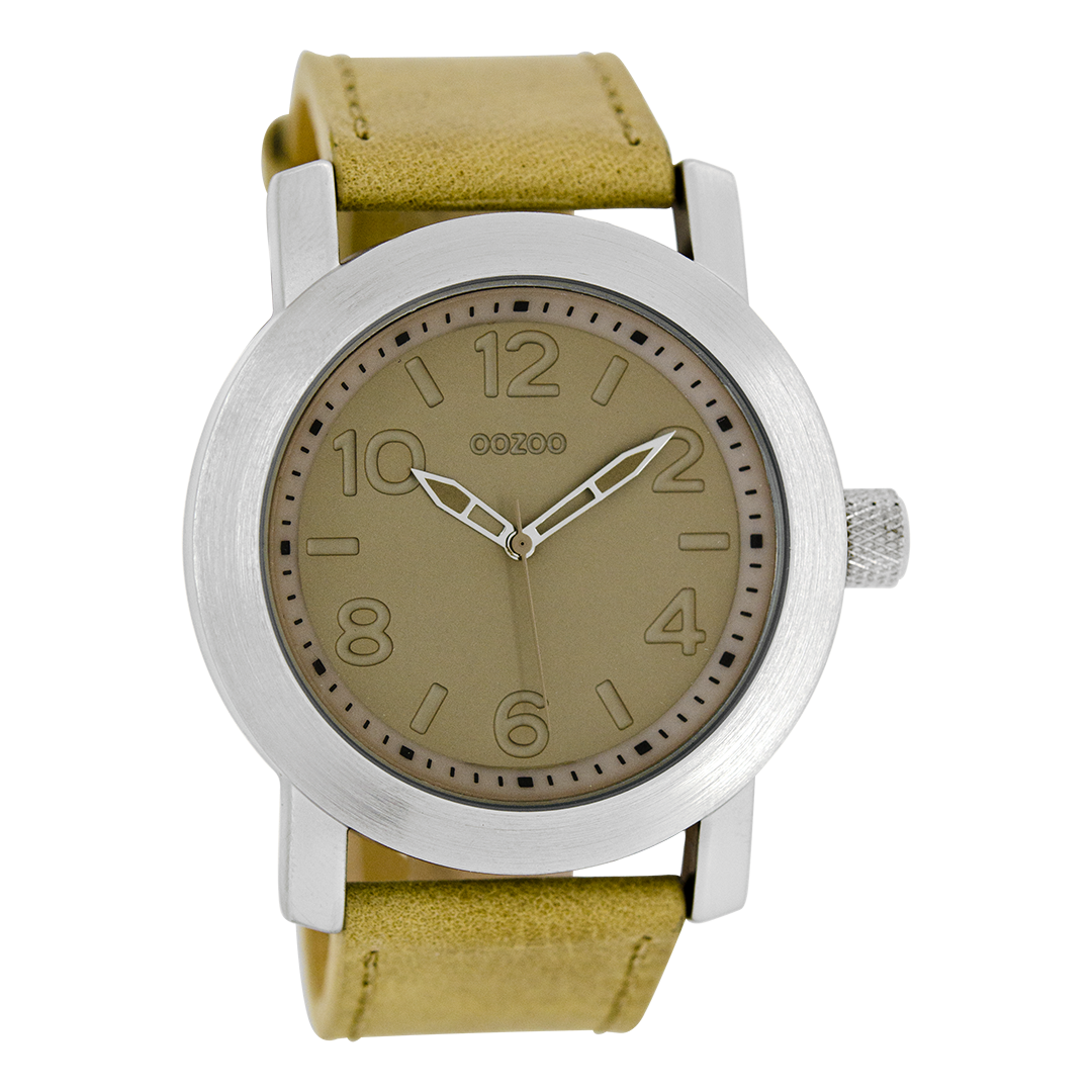 Zilverkleurige OOZOO horloge met zand leren band - C5151