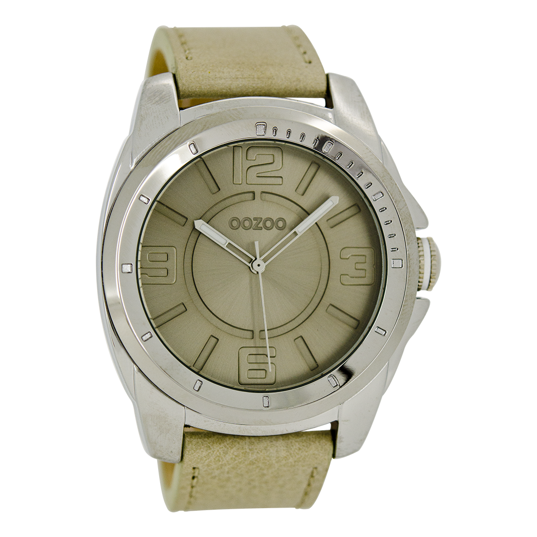 Zilverkleurige OOZOO horloge met zand leren band - C5335