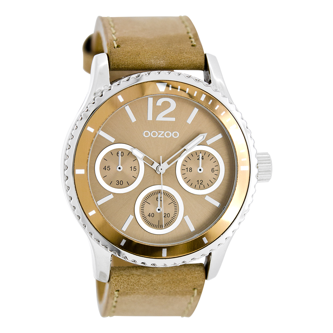 Zilverkleurige OOZOO horloge met zand leren band - C5676