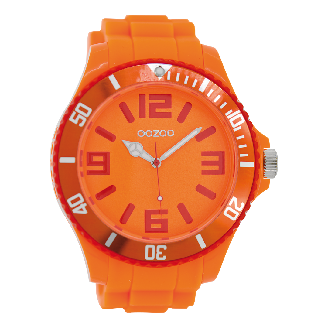 OOZOO Montre en couleur orange fluo avec bracelet en caoutchouc en couleur orange fluo - C5828