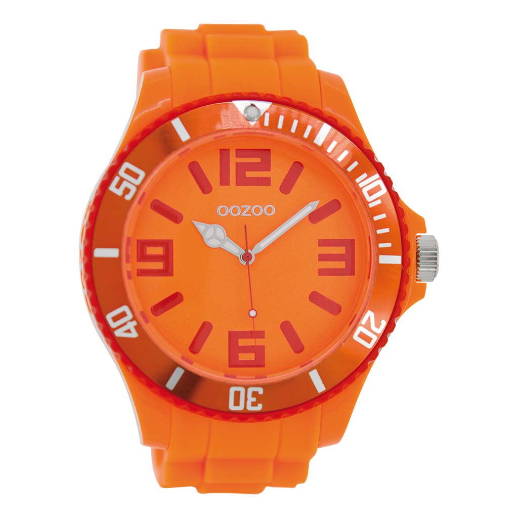 OOZOO Montre en couleur orange fluo avec bracelet en caoutchouc en couleur orange fluo - C5828