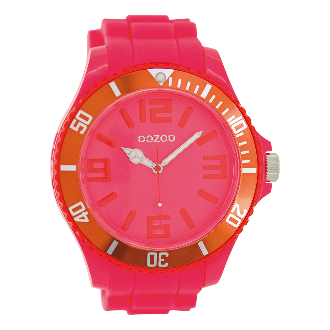 OOZOO Montre en rose fluo avec bracelet en caoutchouc en rose fluo - C5837