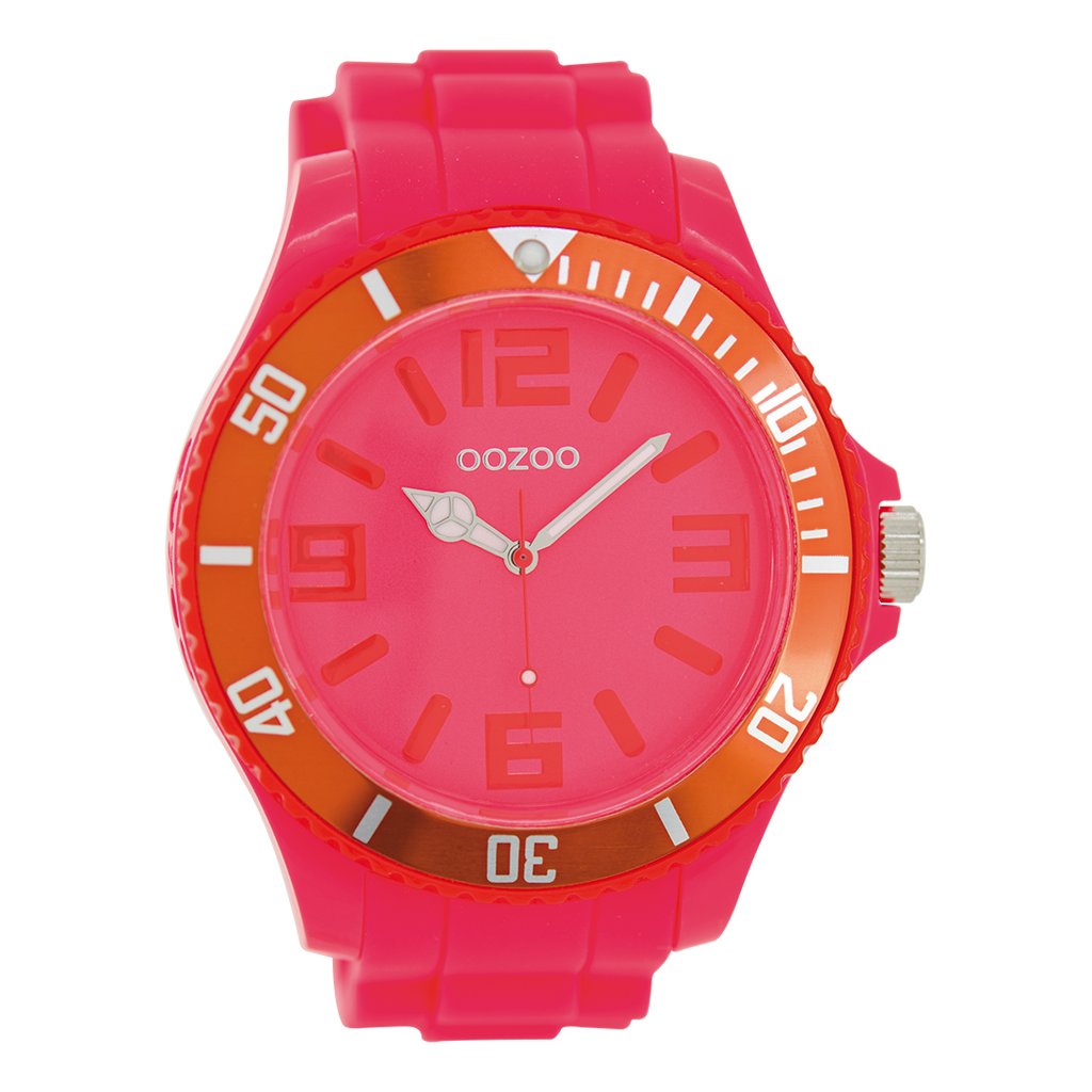 OOZOO Montre en rose fluo avec bracelet en caoutchouc en rose fluo - C5837
