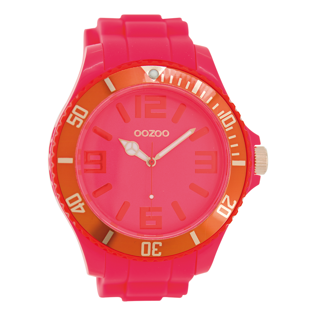 OOZOO Montre en rose fluo avec bracelet en caoutchouc en rose fluo - C5838