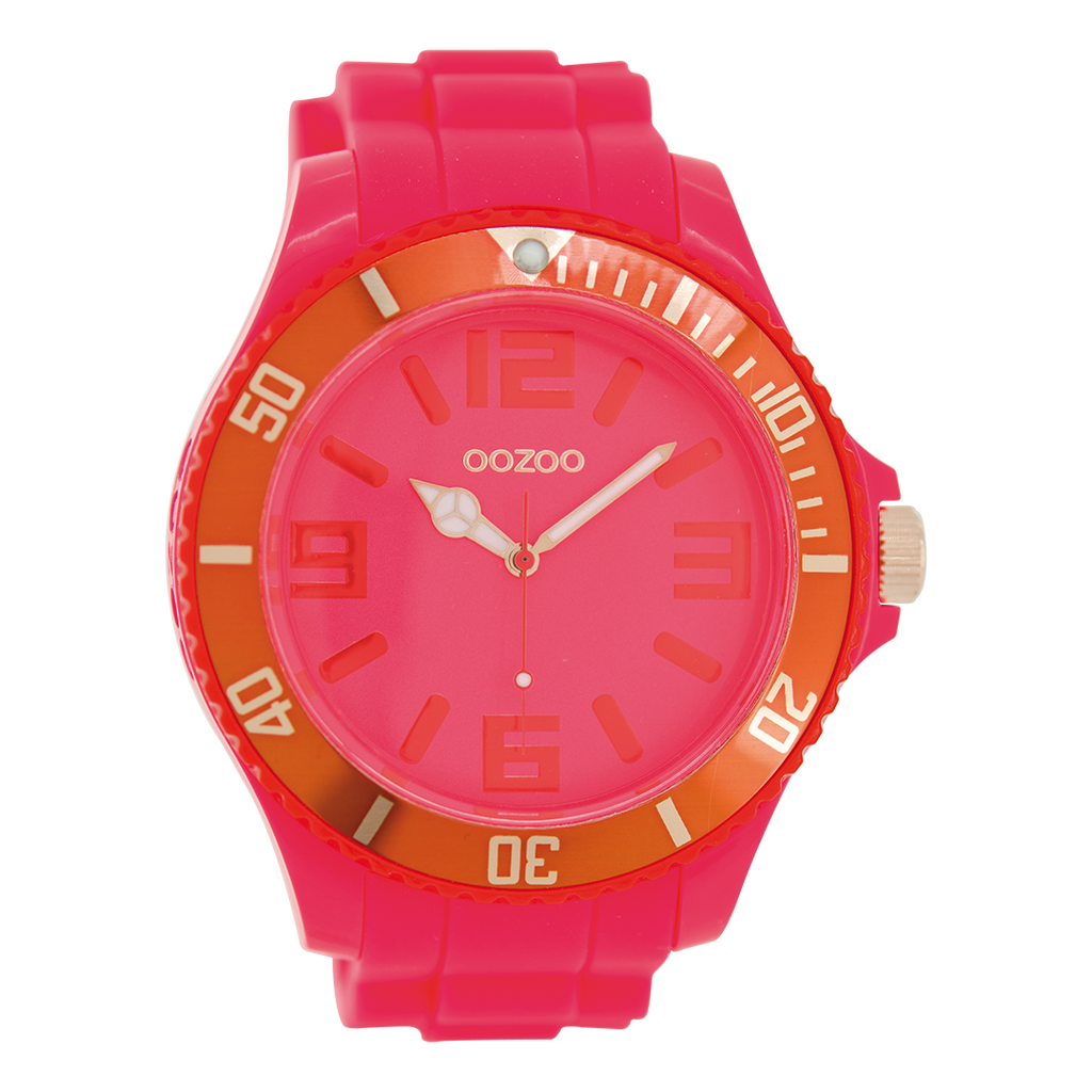 OOZOO Montre en rose fluo avec bracelet en caoutchouc en rose fluo - C5838