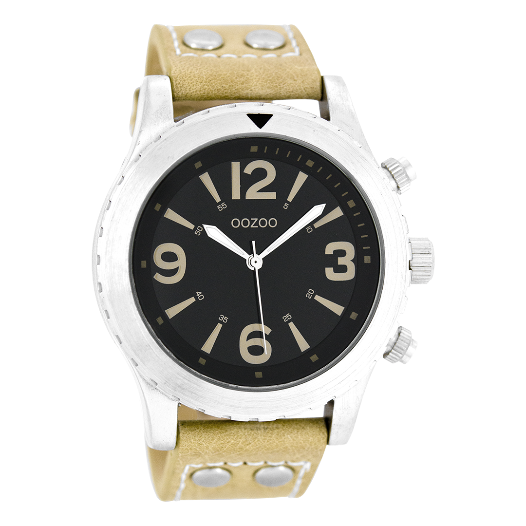 Zilverkleurige OOZOO horloge met zand leren band - C6112