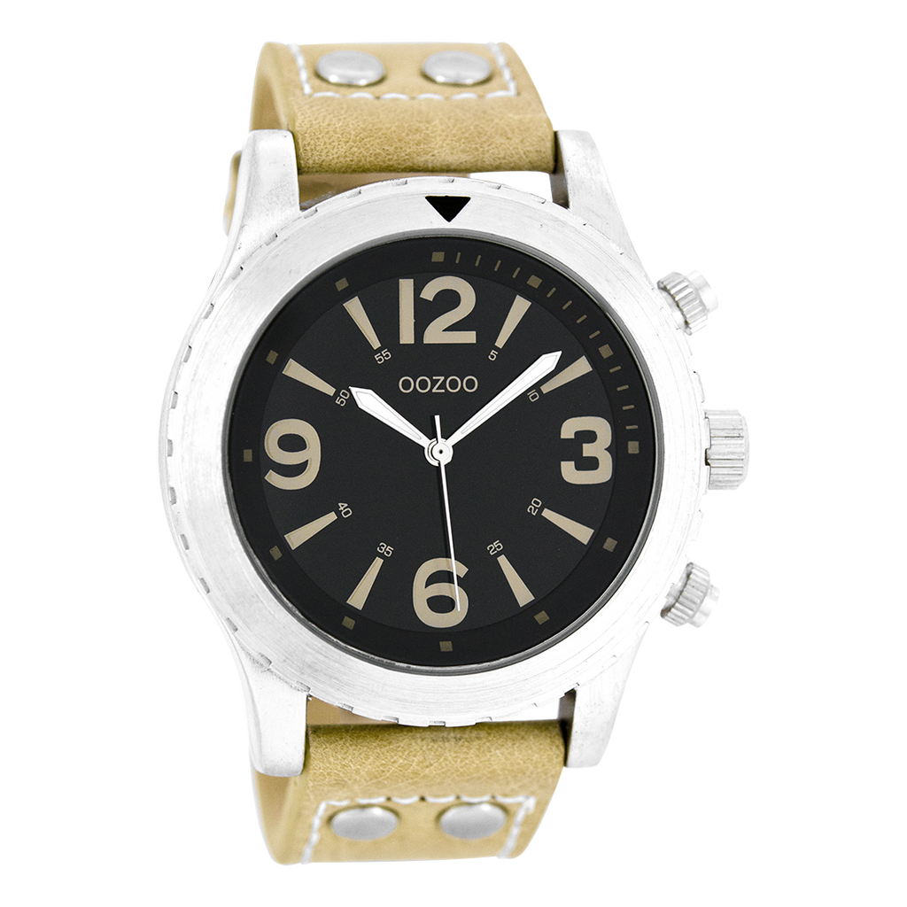 OOZOO Montre en couleur argent avec bracelet en cuir en sable - C6112