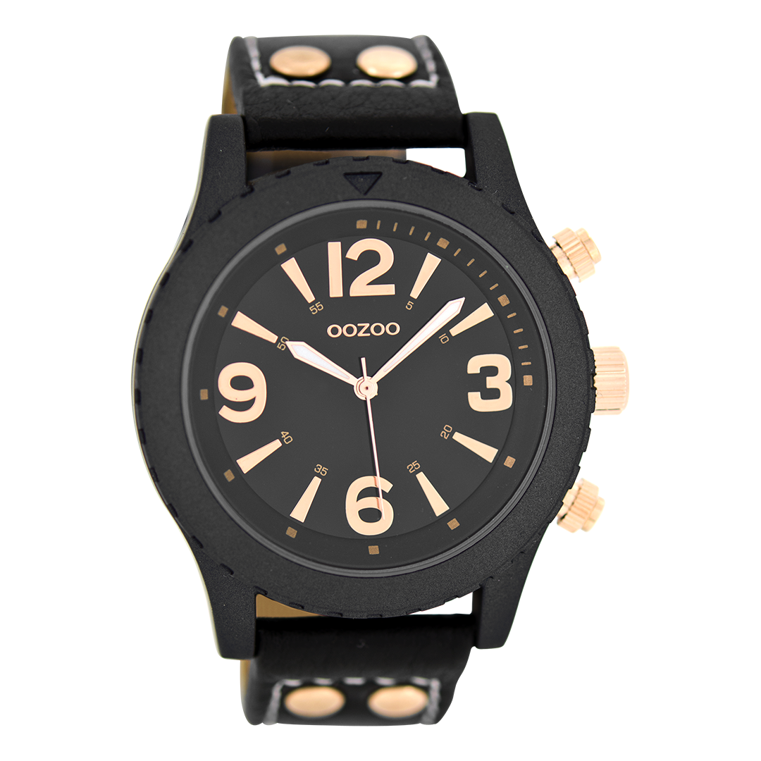 Zwarte OOZOO horloge met leren band - C6114